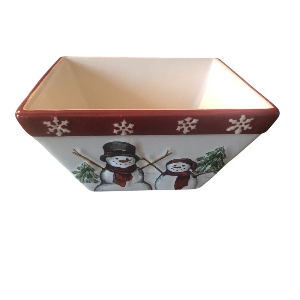 ST. NICHOLAS SQUARE YULETIDE Red and White CHRISTMAS DISH BOWL CANDY DISH